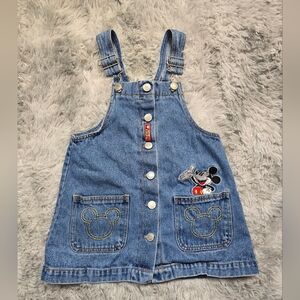 Vintage Kids Denim Overall Dress with Mickey Mouse Embroidery Patch 5/6